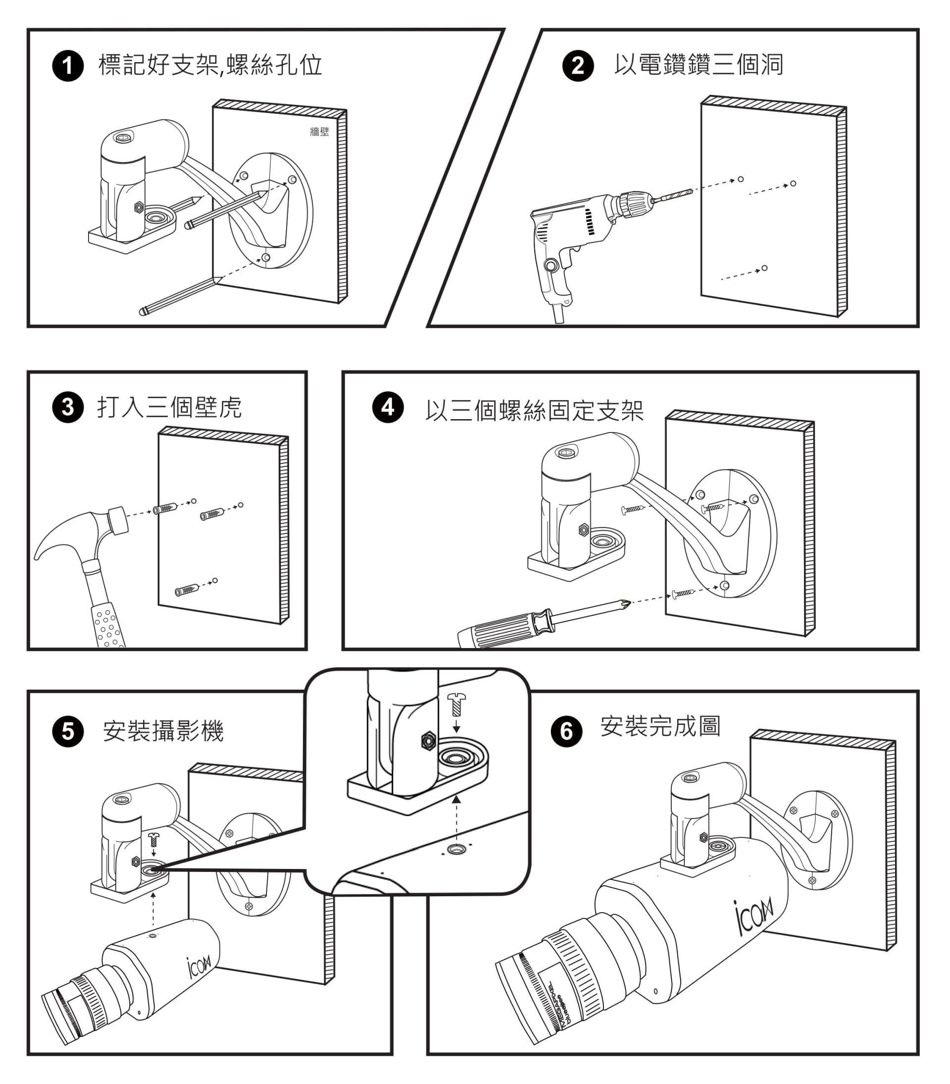 iCam Pro Live 超高畫質數位攝影機 安裝於水泥牆壁示意圖